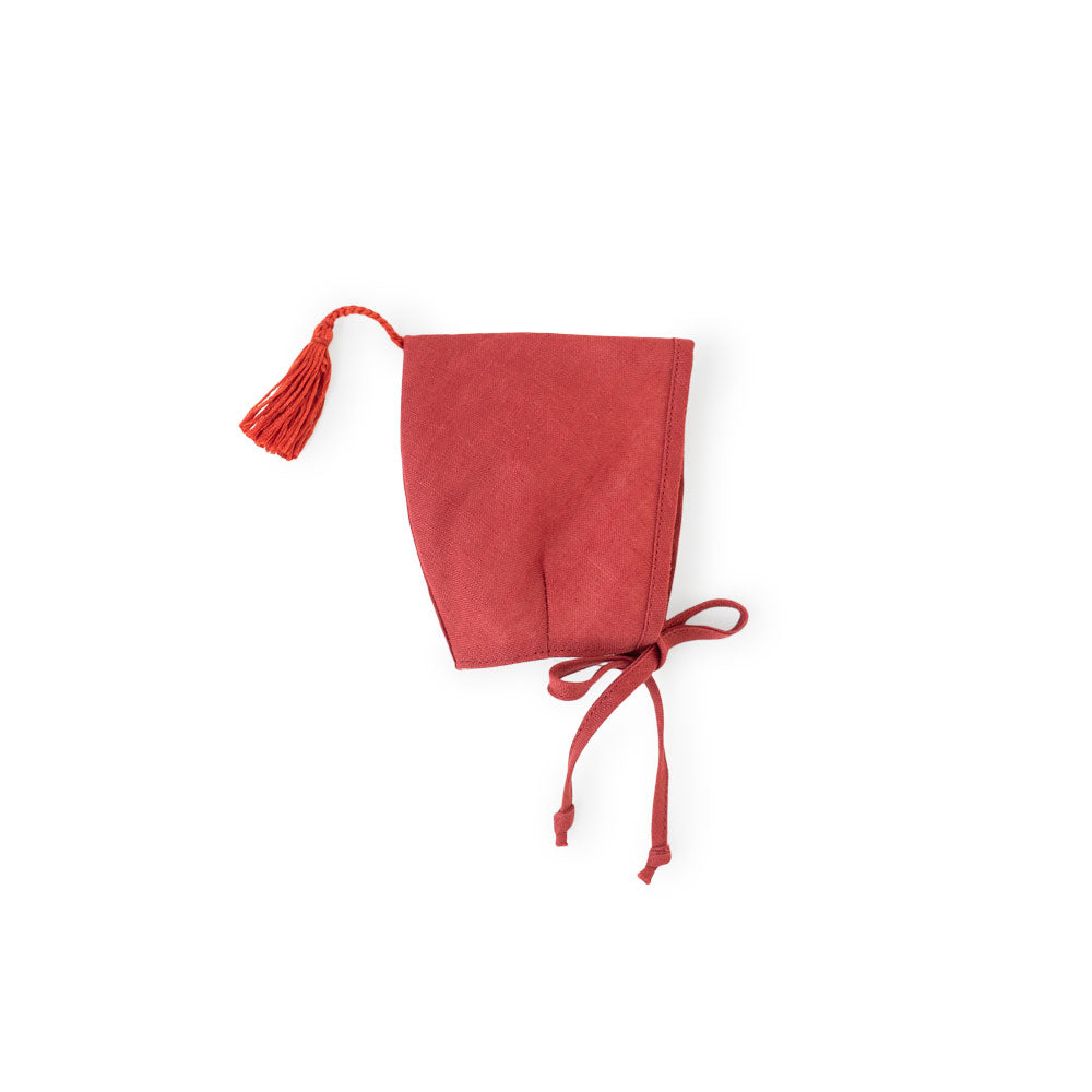 Red Linen Doll Bonnet